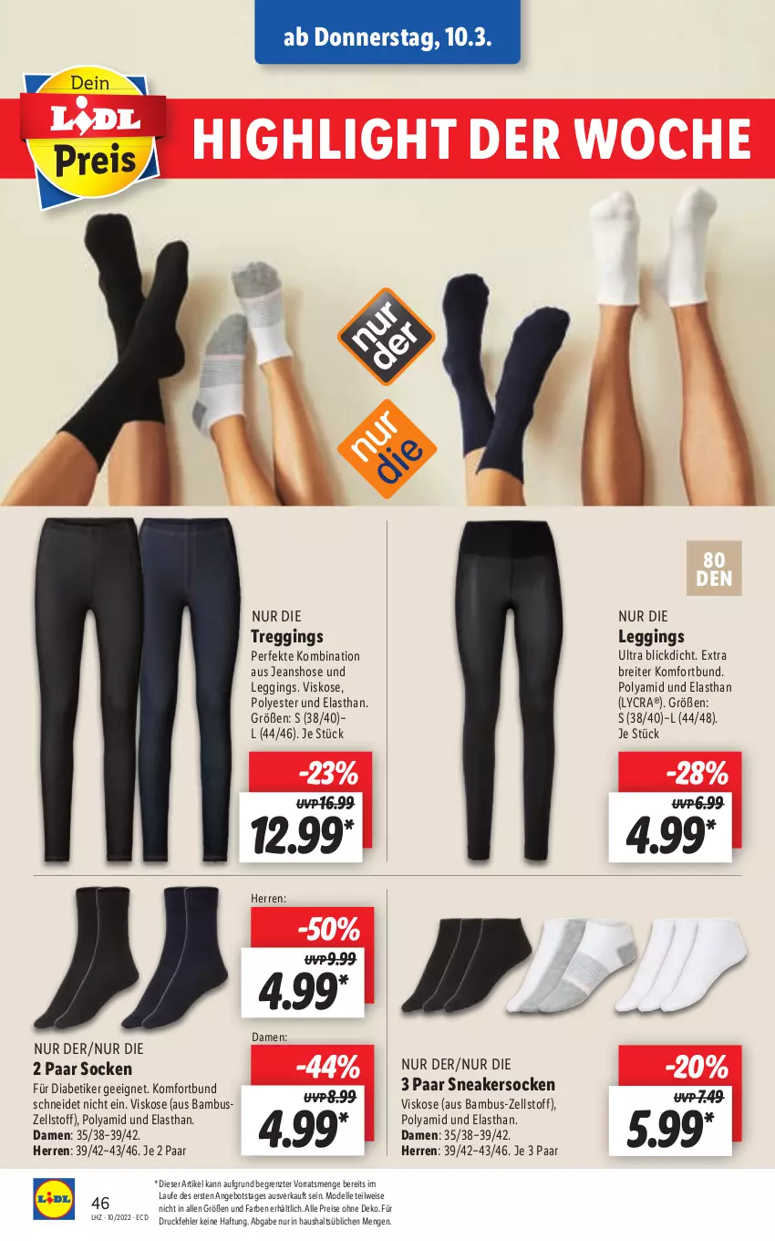 Aktueller Prospekt Lidl - Aktionsprospekt - von 07.03 bis 12.03.2022 - strona 46 - produkty: angebot, bambus, Brei, dell, eis, elle, gin, hose, jeans, leggings, Mode, reis, sneaker, sneakersocken, socken, Ti, ZTE