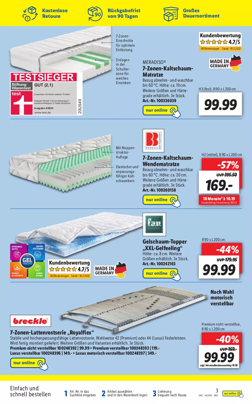 Aktueller Prospekt Lidl - Aktionsprospekt - von 07.03 bis 12.03.2022 - strona 49 - produkty: asti, auer, dell, eis, elle, kaltschaummatratze, korb, latte, lattenrost, matratze, meradiso, Mode, ndk, Ria, Schaummatratze, Ti, tisch, topper, wendematratze