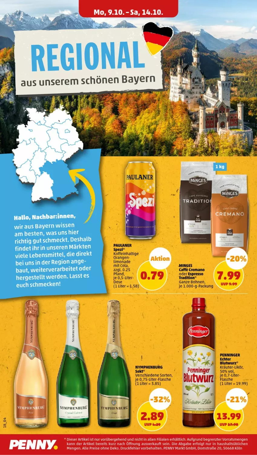 Aktueller Prospekt Penny - Prospekte - von 09.10 bis 14.10.2023 - strona 18 - produkty: bohne, bohnen, caffe, cola, eis, espresso, flasche, kräuter, LG, likör, limo, limonade, oder espresso, orange, orangen, Paula, paulaner, reis, sekt, Spezi, Ti, ZTE