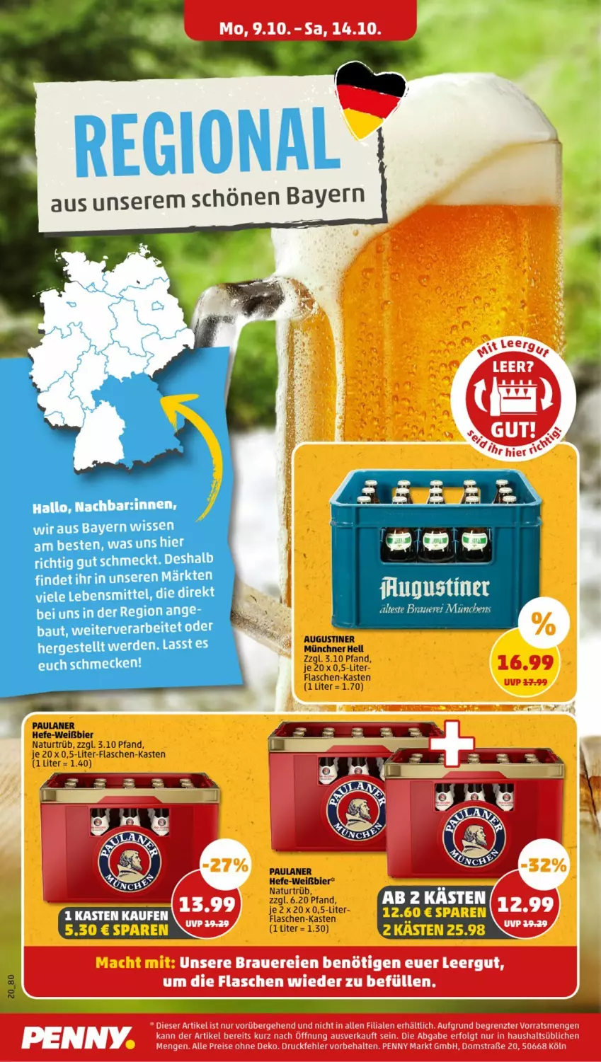 Aktueller Prospekt Penny - Prospekte - von 09.10 bis 14.10.2023 - strona 20 - produkty: Bau, bier, erde, flasche, flaschen-kasten, Hefe, lebensmittel, natur, Paula, paulaner, Ti