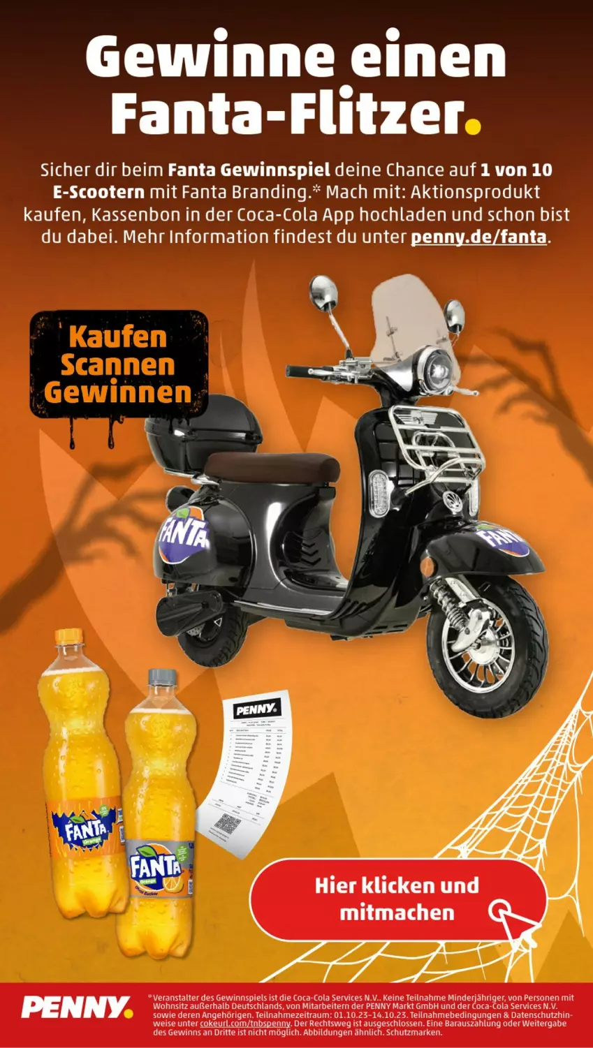 Aktueller Prospekt Penny - Prospekte - von 09.10 bis 14.10.2023 - strona 22 - produkty: coca-cola, cola, eis, fanta, gewinnspiel, mac, scooter, Ti