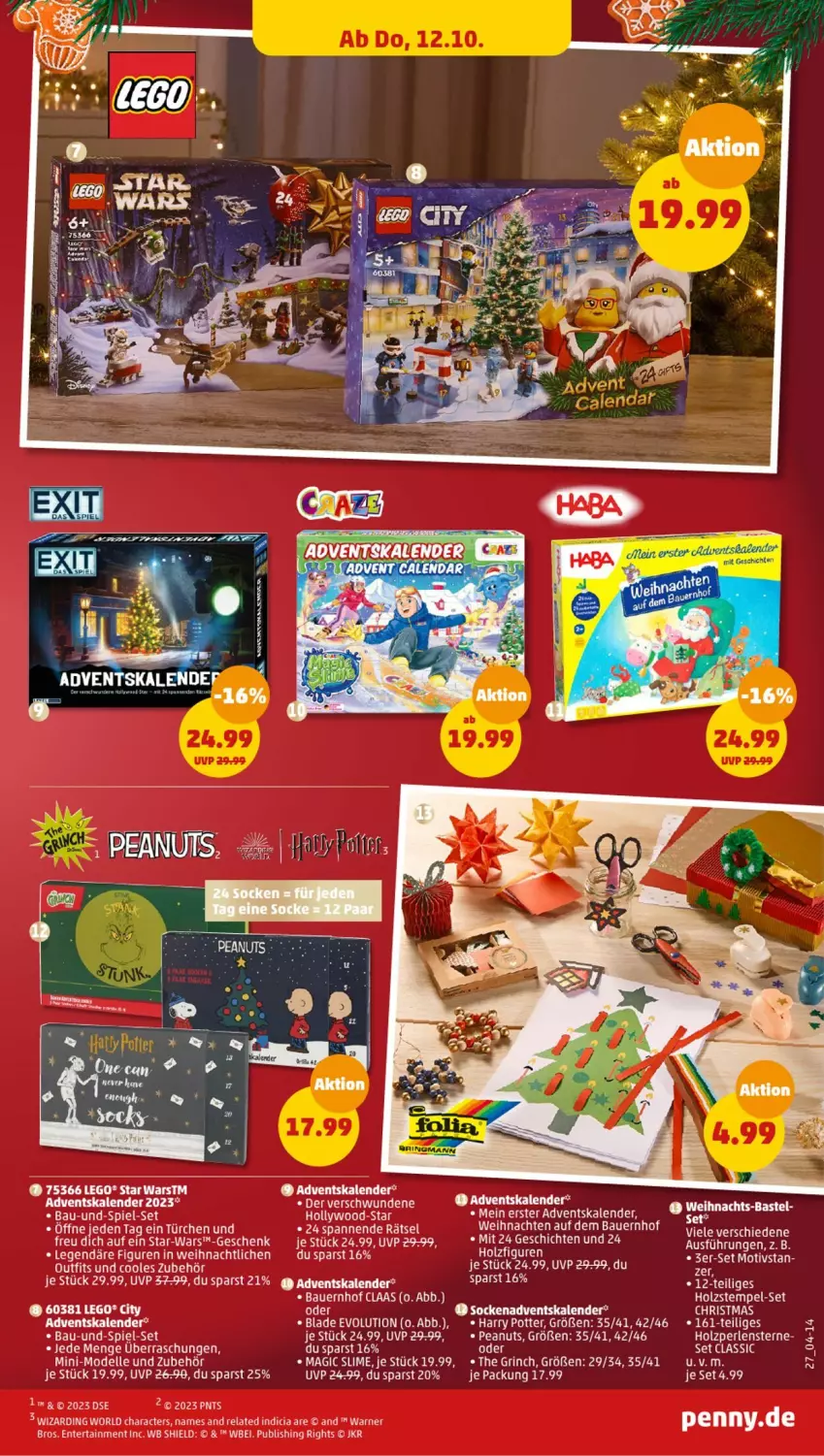 Aktueller Prospekt Penny - Prospekte - von 09.10 bis 14.10.2023 - strona 29 - produkty: Adventskalender, auer, Bau, Bauer, braten, dell, elle, ente, Holz, LEGO®, Mode, perlen, rel, Slime, socken, Ti, weihnachten