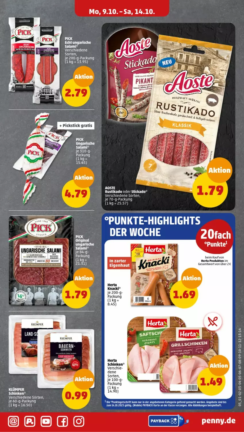 Aktueller Prospekt Penny - Prospekte - von 09.10 bis 14.10.2023 - strona 5 - produkty: bett, herta, salami, schinken, stickado, Ti, Ungarische Salami