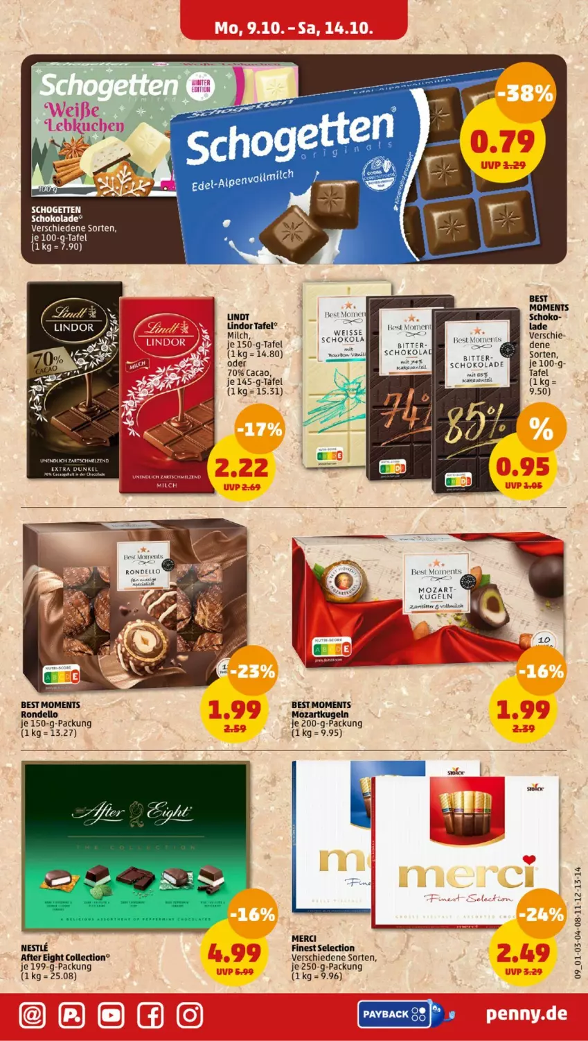 Aktueller Prospekt Penny - Prospekte - von 09.10 bis 14.10.2023 - strona 9 - produkty: after eight, dell, Kugel, lindt, merci, milch, Rondell, schogetten, schoko, schokolade, Ti