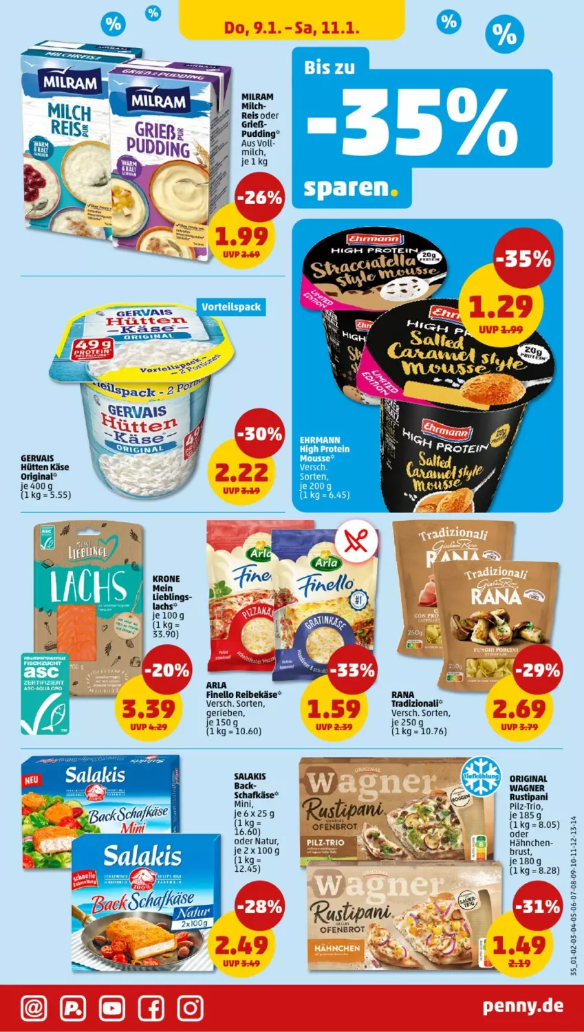 Aktueller Prospekt Penny - Prospekte - von 06.01 bis 11.01.2025 - strona 35 - produkty: ehrmann, eis, finello, gervais, gin, Käse, milch, milram, mousse, natur, pudding, Reibekäse, reis, rustipani, salakis, schafkäse, Ti, wagner