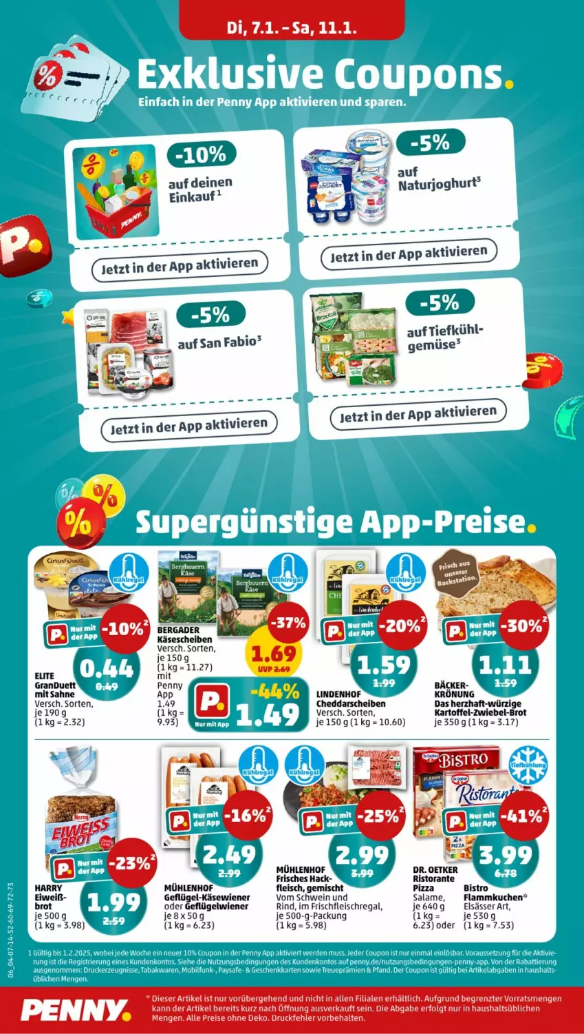 Aktueller Prospekt Penny - Prospekte - von 06.01 bis 11.01.2025 - strona 6 - produkty: bergader, brot, cheddar, Dr. Oetker, eis, elsässer art, flammkuchen, fleisch, Geflügel, kartoffel, Käse, käsescheiben, kuchen, lamm, LG, pizza, regal, reis, rind, ristorante, sahne, schwein, Ti, wein, wiener, ZTE, zwiebel