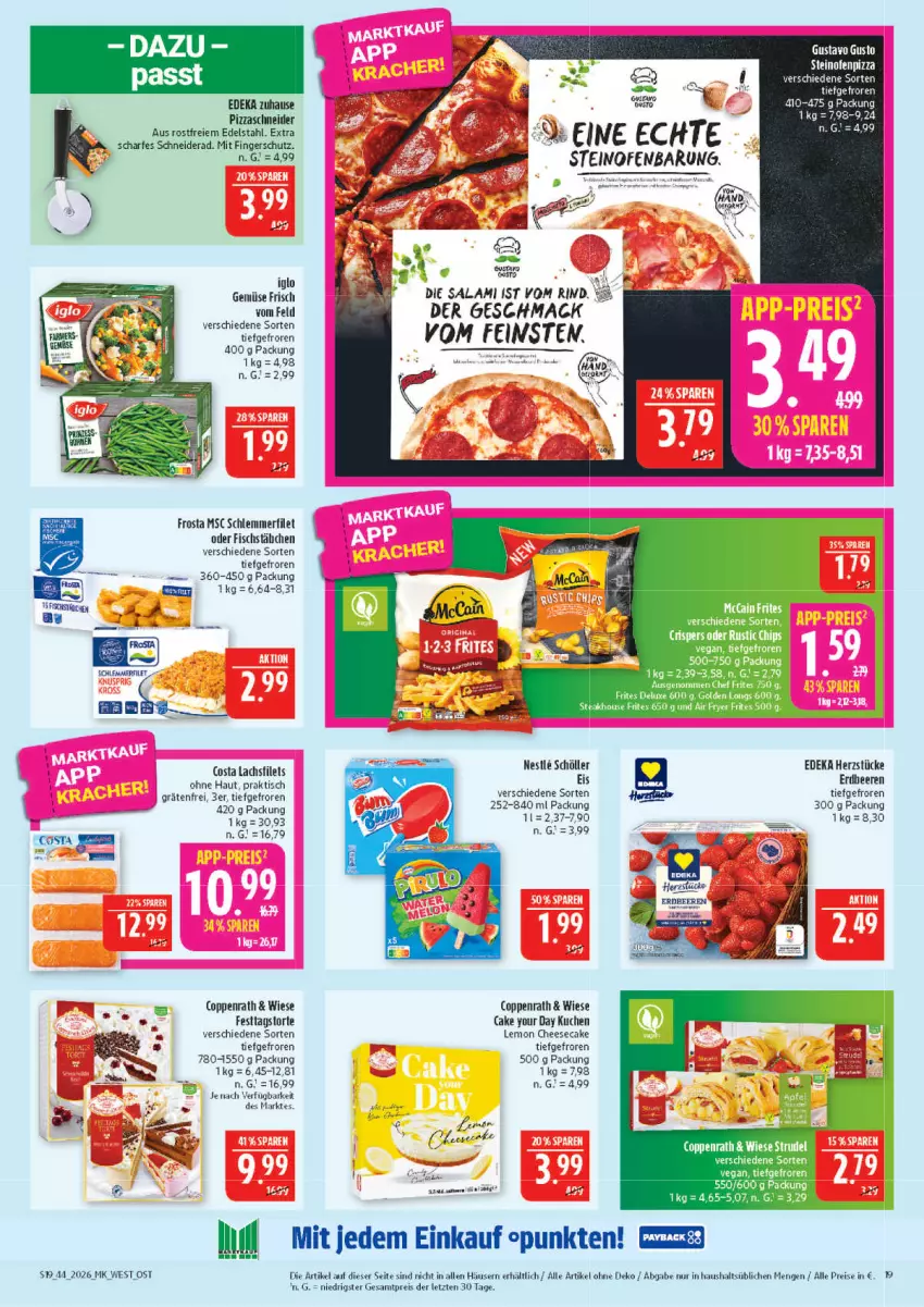 Aktueller Prospekt Marktkauf - Prospekt - von 25.10 bis 31.10.2026 - strona 19 - produkty: beere, beeren, cheesecake, coppenrath, deka, edelstahl, eis, erdbeere, erdbeeren, filet, filets, fisch, fischstäbchen, frosta, iglo, kuchen, lachs, lachsfilet, lachsfilets, LG, mac, mccain, Ofen, pizza, reis, rind, salami, schlemmerfilet, Schöller, steak, steinofen, Strudel, tee, Ti, tisch, torte, Yo, ZTE
