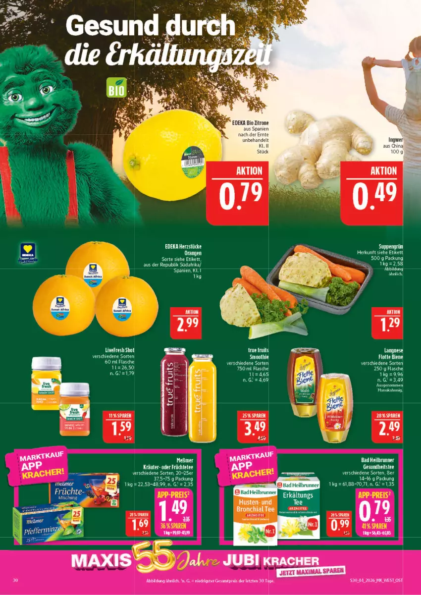 Aktueller Prospekt Marktkauf - Prospekt - von 25.10 bis 31.10.2026 - strona 30 - produkty: bio, deka, edeka bio, eier, eis, Erkältungs, flasche, honig, kracher, langnese, nuk, orange, orangen, reis, Ti, zitrone, ZTE
