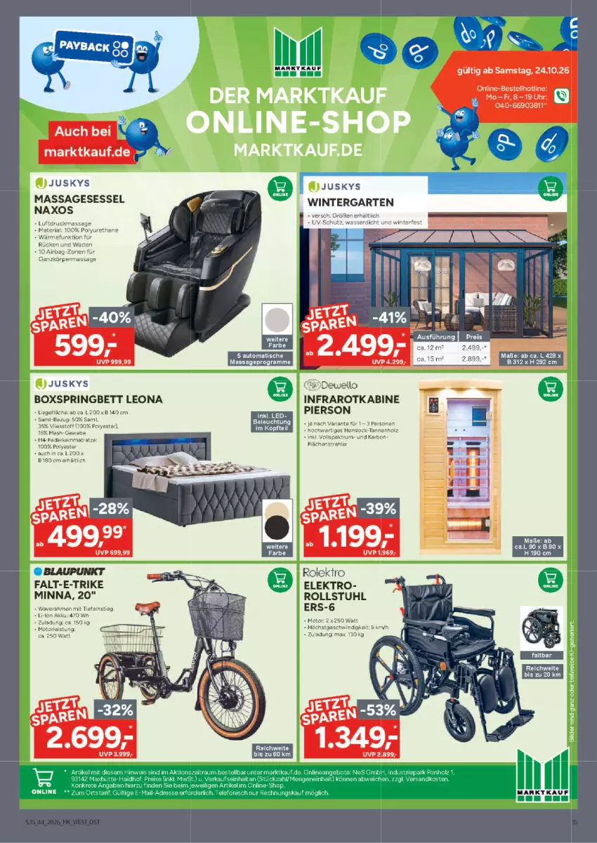 Aktueller Prospekt Marktkauf - Prospekt - von 25.10 bis 31.10.2026 - strona 35 - produkty: akku, bett, blaupunkt, boxspringbett, eis, Elektro, federkern, federkernmatratze, Garten, Holz, kernmatratze, matratze, Ria, ring, rum, sessel, stuhl, Ti, uhr, uv-schutz, wasser