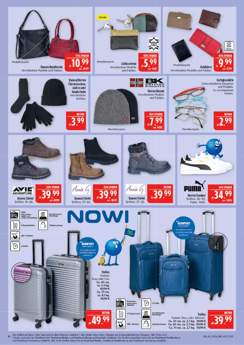 Aktueller Prospekt Marktkauf - Prospekt - von 25.10 bis 31.10.2026 - strona 40 - produkty: Beanie, dell, doppelrollo, eier, eis, elle, ente, Geldbörse, handschuhe, Handtasche, Mode, Mütze, puma, reis, schuhe, sneaker, socken, Spiele, Sport, Tasche, tee, Ti, trolley