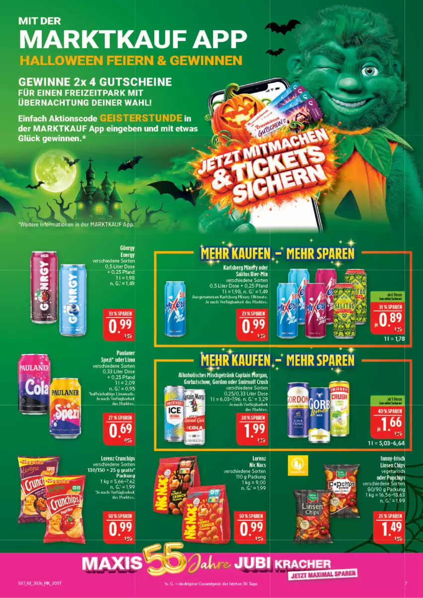 Aktueller Prospekt Marktkauf - Prospekt - von 25.10 bis 31.10.2026 - strona 7 - produkty: alkohol, Cap, captain morgan, gutschein, gutscheine, karlsberg, karlsberg mixery, limo, limonade, Mixer, mixery, Ti, Vegeta