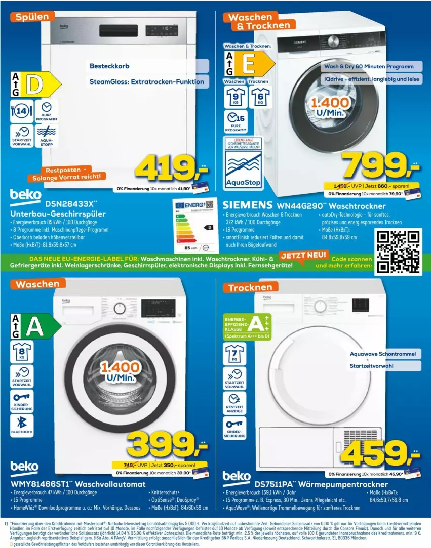 Aktueller Prospekt Euronics - Prospekte - von 26.01 bis 02.02.2022 - strona 12 - produkty: aqua, aquastop, auto, beko, besteck, consors finanz, eis, Elektro, elle, geschirr, geschirrspüler, jeans, korb, lays, Rauch, reis, teller, Ti, Trockner, trommel, wärmepumpentrockner, waschvollautomat, wein