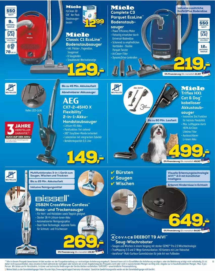 Aktueller Prospekt Euronics - Prospekte - von 26.01 bis 02.02.2022 - strona 15 - produkty: aeg, akku, angebot, beutel, bodenstaubsauger, bürste, bürsten, deo, eier, eis, Elan, elle, erde, handstaubsauger, kamera, led-licht, LG, miele, monati, Reinigung, Reinigungsmittel, reis, rel, staubbeutel, staubsauger, Surf, Ti, wasser