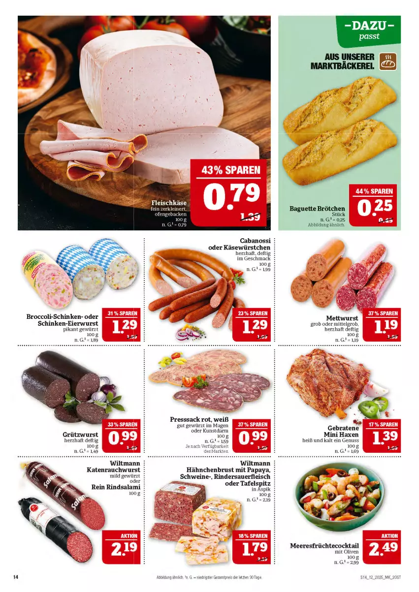 Aktueller Prospekt Marktkauf - Prospekt - von 16.03 bis 22.03.2025 - strona 14 - produkty: auer, axe, baguette, braten, broccoli, brötchen, Cabanossi, cocktail, eier, eis, fleisch, fleischkäse, früchte, gewürz, hähnchenbrust, Haxe, Käse, LG, mac, meeresfrüchte, Mett, mettwurst, nuss, olive, oliven, Papaya, presssack, Rauch, reis, rind, rinder, sac, salami, schinken, schwein, schweine, tafelspitz, Ti, wein, weine, wiltmann, wurst, würstchen, ZTE