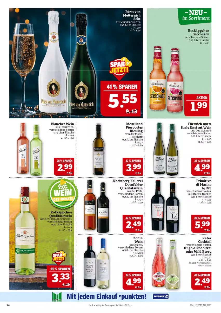 Aktueller Prospekt Marktkauf - Prospekt - von 16.03 bis 22.03.2025 - strona 24 - produkty: alkohol, buch, dornfelder, ecco, eis, elle, flasche, hugo, Mett, metternich, moselland, primitivo, qualitätswein, reis, riesling, rotkäppchen, sekt, Sport, Ti, wein, Wild, wild berry, zonin, ZTE