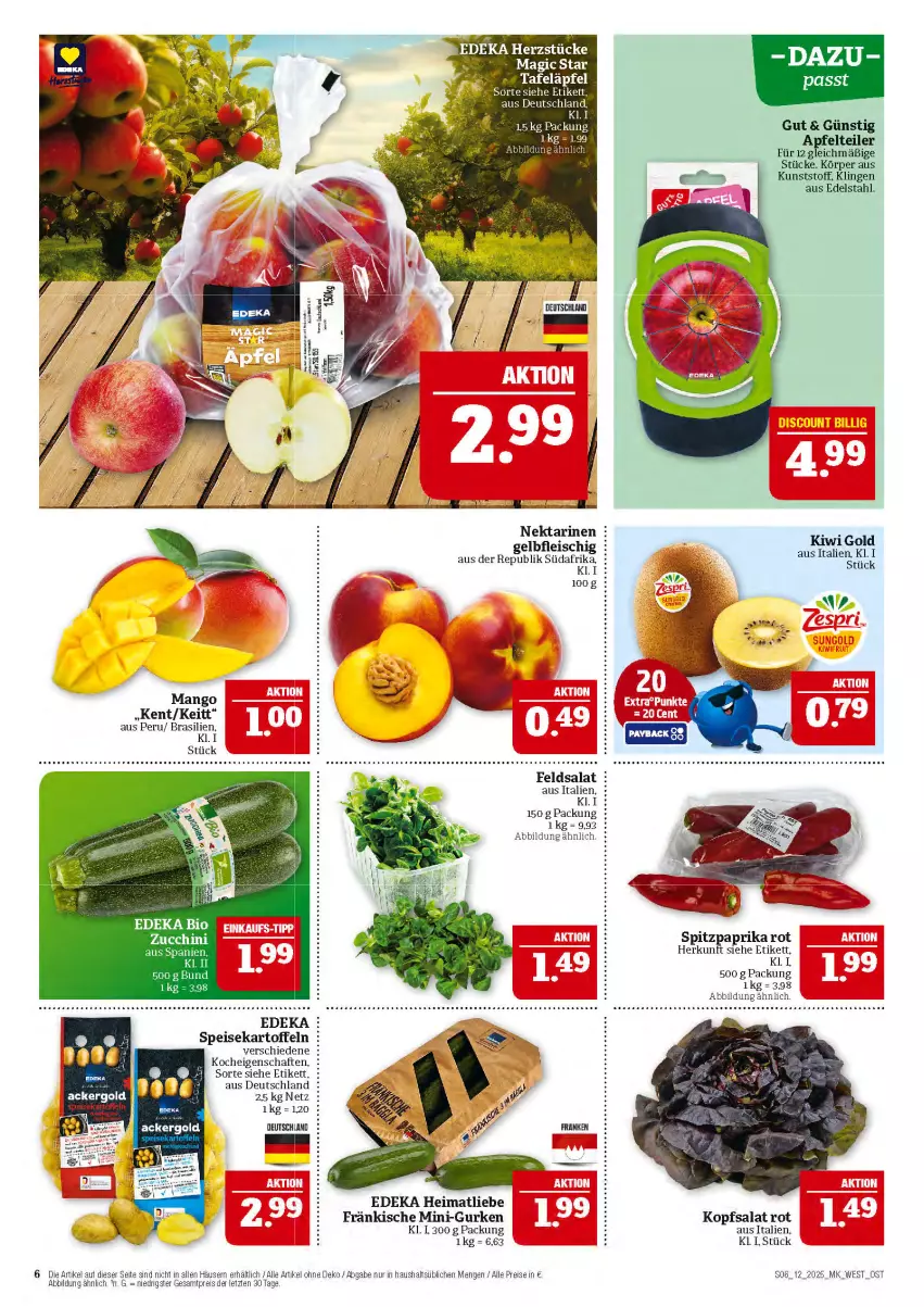 Aktueller Prospekt Marktkauf - Prospekt - von 16.03 bis 22.03.2025 - strona 6 - produkty: apfel, deka, edelstahl, eis, feldsalat, fleisch, gurke, gurken, kartoffel, kartoffeln, kiwi, Kiwi Gold, kopfsalat, mango, mini-gurken, Nektar, nektarinen, paprika, paprika rot, reis, salat, speisekartoffeln, Spitzpaprika, Ti, ZTE, zucchini