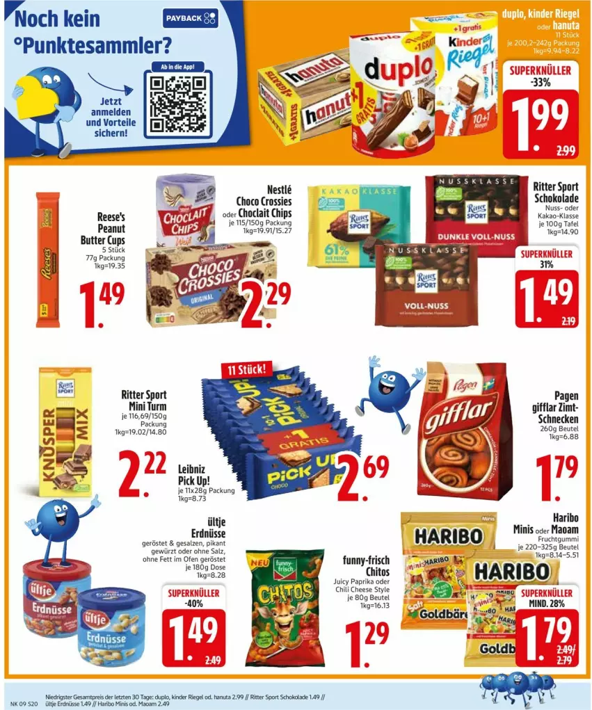 Aktueller Prospekt Edeka - Prospekte - von 24.02 bis 01.03.2025 - strona 20 - produkty: beutel, butter, chili, chips, choco crossies, crossies, erdnüsse, funny-frisch, gewürz, hanuta, haribo, kakao, Kinder, kinder riegel, leibniz, maoam, Ofen, paprika, Pick Up!, Reese's, riegel, ritter, ritter sport, salz, schoko, schokolade, Sport, tesa, ültje, ültje erdnüsse