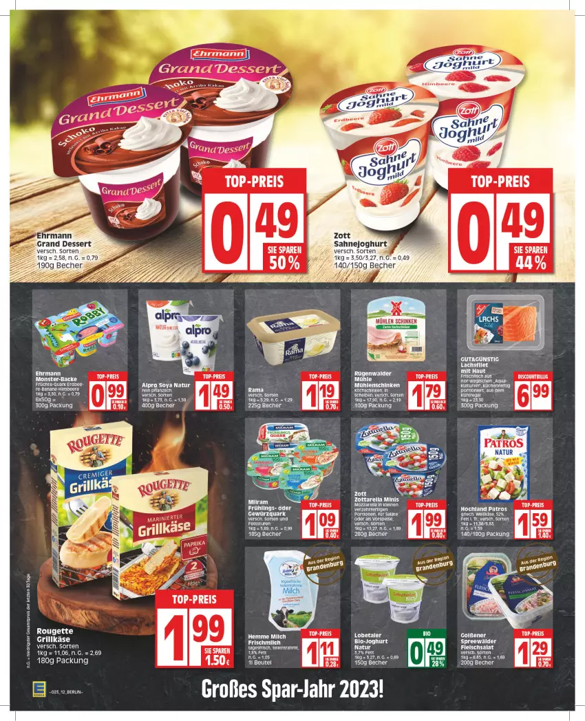 Aktueller Prospekt Edeka - Angebote der Woche - von 05.06 bis 10.06.2023 - strona 12 - produkty: alpro, aqua, aus dem kühlregal, banane, Becher, beere, beutel, bio, dessert, discount, ehrmann, eis, elle, fisch, fleisch, fleischsalat, frischfisch, früchte, gewürz, gewürzquark, himbeer, himbeere, joghur, joghurt, kochschinken, küche, Küchen, kühlregal, lachs, LG, milch, monster, natur, quark, regal, reis, rel, sahne, Sahnejoghurt, salat, salate, schinken, soya, spreewälder, tee, teller, Ti, top-preis, zott, zottarella, zottarella minis, ZTE