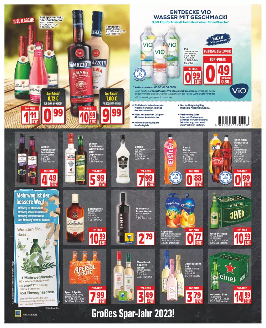 Aktueller Prospekt Edeka - Angebote der Woche - von 05.06 bis 10.06.2023 - strona 16 - produkty: apfel, auto, ball, Brei, coca-cola, cola, coupon, coupons, decke, doppelkorn, eis, erfrischungsgetränk, fanta, fanta oder, flasche, getränk, gin, glasflasche, jever, korn, LG, mac, melone, moselland, rama, ramazzott, reis, rel, rwe, sofortrabatt, tee, Ti, tomate, tomaten, top-preis, wasser, wein, weine, zott