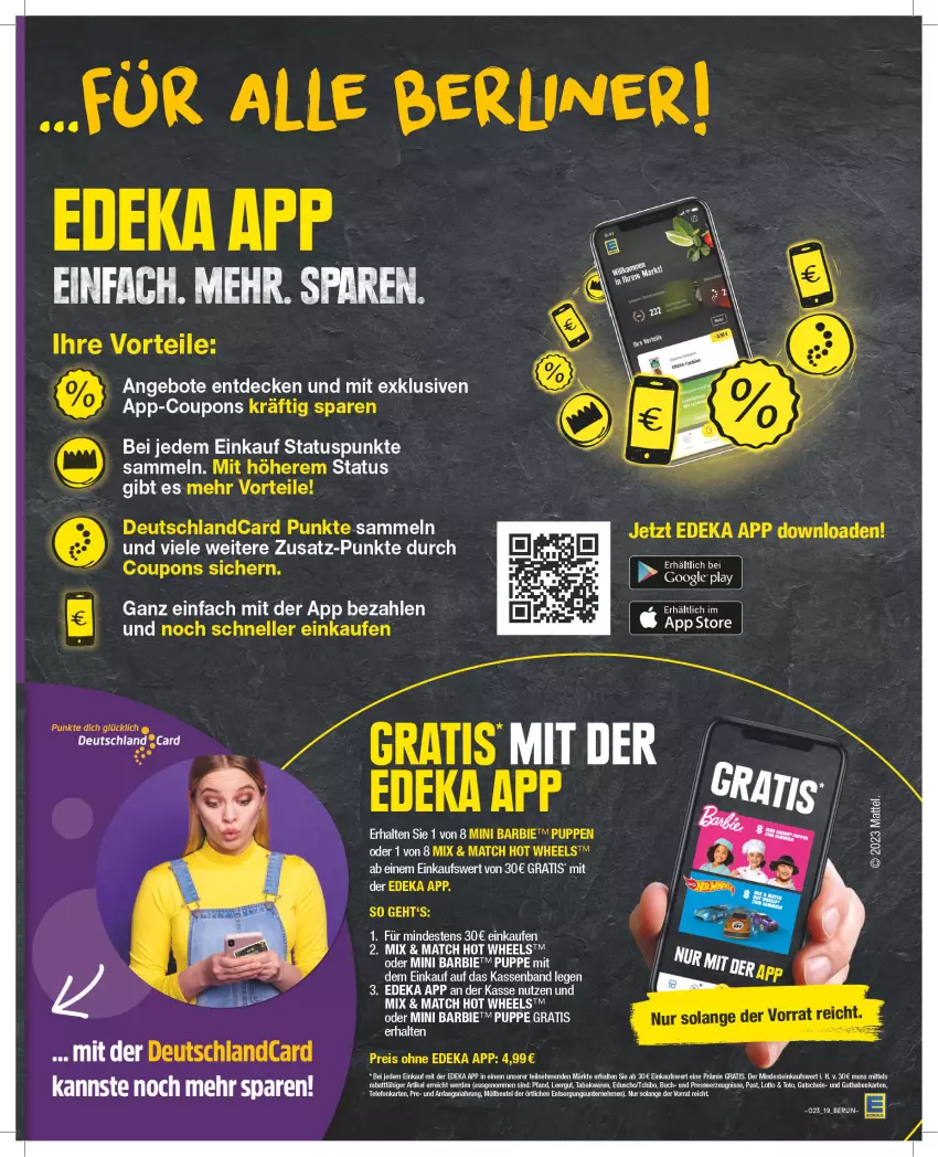 Aktueller Prospekt Edeka - Angebote der Woche - von 05.06 bis 10.06.2023 - strona 19 - produkty: angebot, angebote, Barbie, beutel, buch, coupon, coupons, decke, deka, deutschlandcard, eduscho, eis, Elan, elle, ente, erde, guthabenkarte, gutschein, Mattel, müllbeutel, Puppe, reis, Tchibo, telefon, Ti