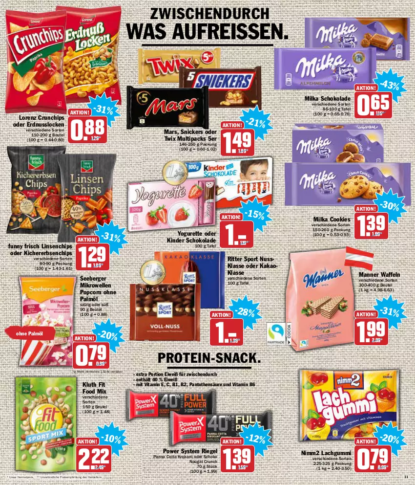 Aktueller Prospekt Aez - Prospekte - von 03.01 bis 08.01.2022 - strona 11 - produkty: Berger, beutel, chips, cookie, cookies, crunchips, eis, elle, erbsen, erdnuss, Funny Frisch, kakao, kichererbsen, Kinder, kinder schokolade, lachgummi, linsen, lorenz, lorenz crunchips, Manner, mars, mikrowelle, milka, milka schokolade, nimm2, nuss, oder twix, ohne palmöl, panna cotta, popcorn, reis, reiss, riegel, ritter, ritter sport, salz, schoko, schokolade, seeberger, snack, snickers, Sport, teller, Ti, twix, vita, Vitamin B, waffeln, Yo, yogurette