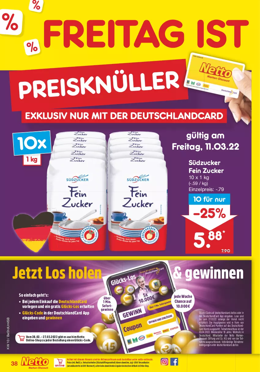 Aktueller Prospekt Netto Marken-Discount - Filial-Angebote - von 07.03 bis 12.03.2022 - strona 38 - produkty: deutschlandcard, discount, eis, ndk, reis, südzucker, Ti, versandkostenfrei, zucker