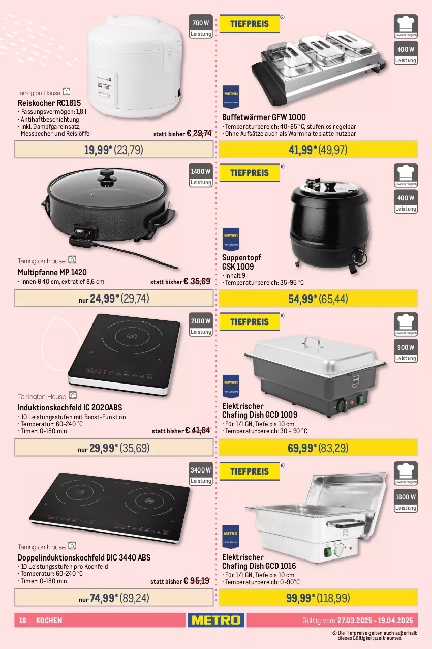 Aktueller Prospekt Metro - Osterfest - von 27.03 bis 19.04.2025 - strona 18 - produkty: ACC, auto, Becher, brot, brötchen, eis, elle, Fladenbrot, Focaccia, fritteuse, garraum, grill, induktionskochfeld, Kocher, kochfeld, kuchen, latte, Löffel, Messbecher, mikrowelle, Ofen, pfanne, pfannen, pizza, Pizzaofen, reis, Ria, steinofen, suppe, suppen, teller, thermostat, Ti, tiefpreis, timer, topf, Yo