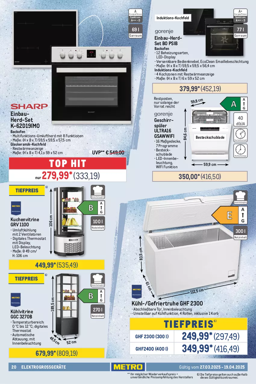 Aktueller Prospekt Metro - Osterfest - von 27.03 bis 19.04.2025 - strona 20 - produkty: auto, backofen, Bau, beleuchtung, besteck, decke, einbau-herdset, einbauherd, einbauherd-set, eis, eiswürfel, Elektro, elle, erde, garraum, gefrierkombination, gefrierschrank, geschirr, geschirrspüler, glaskeramik, glaskeramik-kochfeld, Glastür, herdset, keramik-kochfeld, kochfeld, korb, kuchen, kühlschrank, lebensmittel, led-beleuchtung, maille, Ofen, reis, rum, Schrank, Spektrum, teller, thermostat, Ti, tiefpreis, tisch, ventilator, vitrine, wasser, würfel