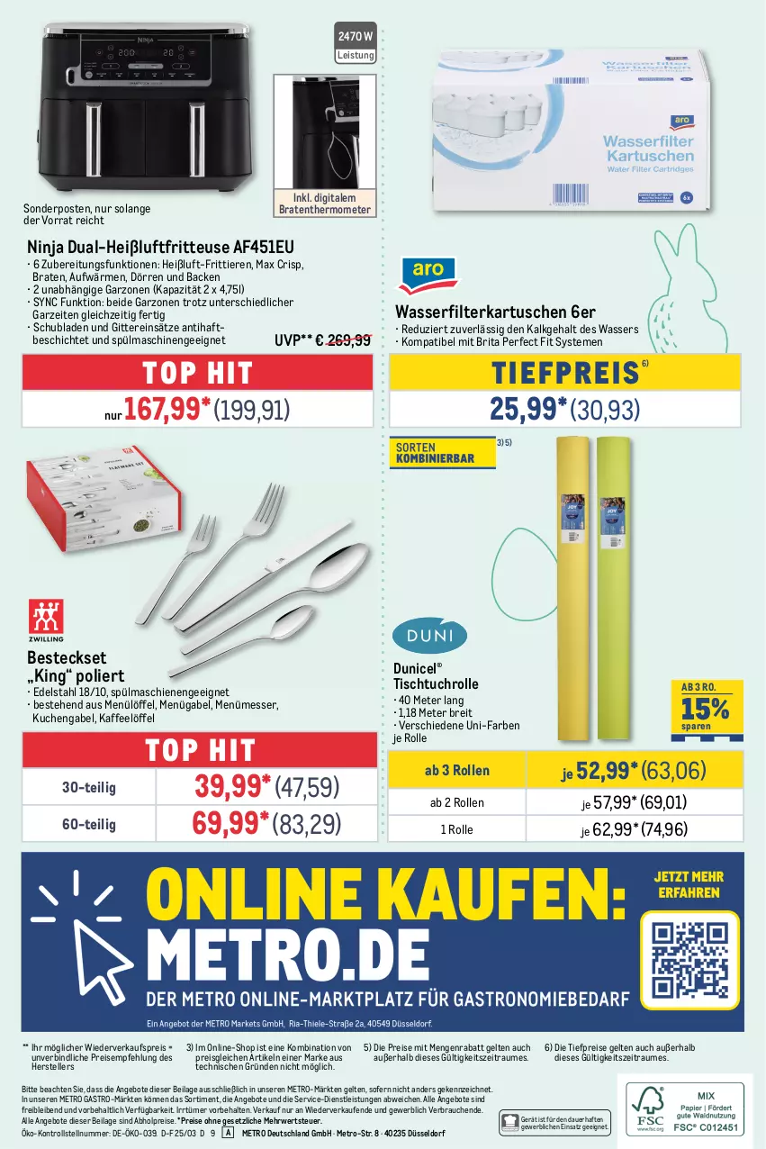 Aktueller Prospekt Metro - Osterfest - von 27.03 bis 19.04.2025 - strona 24 - produkty: abholpreise, angebot, angebote, auer, besteck, besteckset, braten, Bratenthermometer, Brei, brita, duni, edelstahl, eis, elle, filterkartuschen, fritteuse, gabel, Heißluftfritteuse, ilag, kaffee, kuchen, Löffel, messer, Metro, metro gastro, Perfect Fit, Rauch, reis, rwe, schubladen, sonderposten, spülmaschinen, teller, thermometer, Ti, tiefpreis, Tiere, tisch, tuc, wasser, wasserfilter