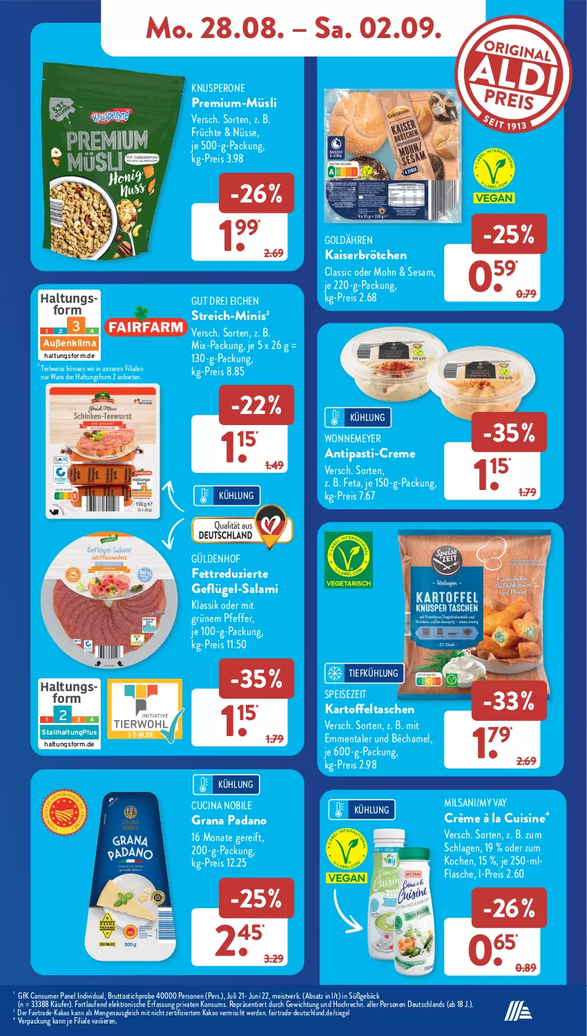 Aktueller Prospekt AldiSud - NÄCHSTE WOCHE - von 28.08 bis 02.09.2023 - strona 11 - produkty: antipasti, asti, brötchen, brut, cin, creme, eis, Elektro, emmentaler, erde, feta, flasche, früchte, Geflügel, grana, grana padano, HP, Kaiser, kakao, kartoffel, Kartoffeltaschen, Laufen, müsli, padano, pfeffer, Rana, reis, salami, sesam, Tasche, taschen, Ti