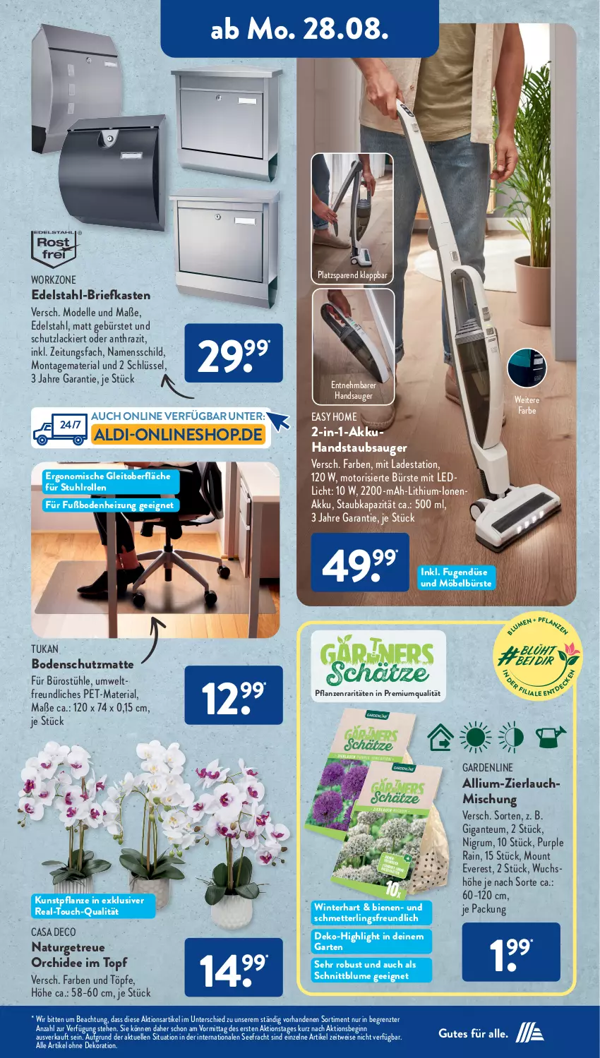 Aktueller Prospekt AldiSud - NÄCHSTE WOCHE - von 28.08 bis 02.09.2023 - strona 16 - produkty: akku, aldi, alle artikel ohne dekoration, blume, brie, Bürostühle, bürste, casa deco, dekoration, dell, edelstahl, eis, elle, Garten, gin, handstaubsauger, Kunstpflanze, lack, Mett, möbel, Mode, natur, orchidee, pflanze, pflanzen, Ria, rum, Schmetterling, staubsauger, stuhl, Stühl, Ti, topf, ZTE