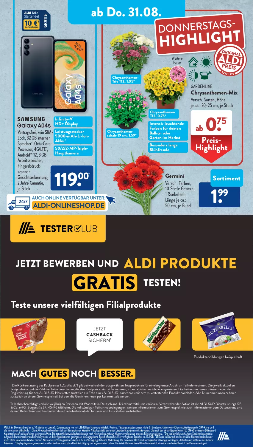 Aktueller Prospekt AldiSud - NÄCHSTE WOCHE - von 28.08 bis 02.09.2023 - strona 22 - produkty: akku, aldi, alpro, beko, Betriebssystem, chrysanthemen, decke, eis, elle, erde, Garten, Germ, gewinnspiel, hardware, hauptkamera, kamera, Leuchte, leuchten, mac, reis, ring, rwe, Scanner, Schal, Schale, sim, Software, Ti, ZTE