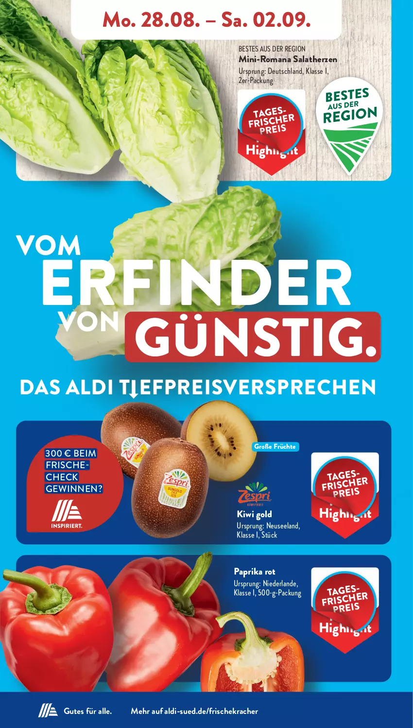 Aktueller Prospekt AldiSud - NÄCHSTE WOCHE - von 28.08 bis 02.09.2023 - strona 4 - produkty: aldi, eis, Elan, früchte, kiwi, Kiwi Gold, kracher, paprika, paprika rot, reis, salat, salatherzen, Ti