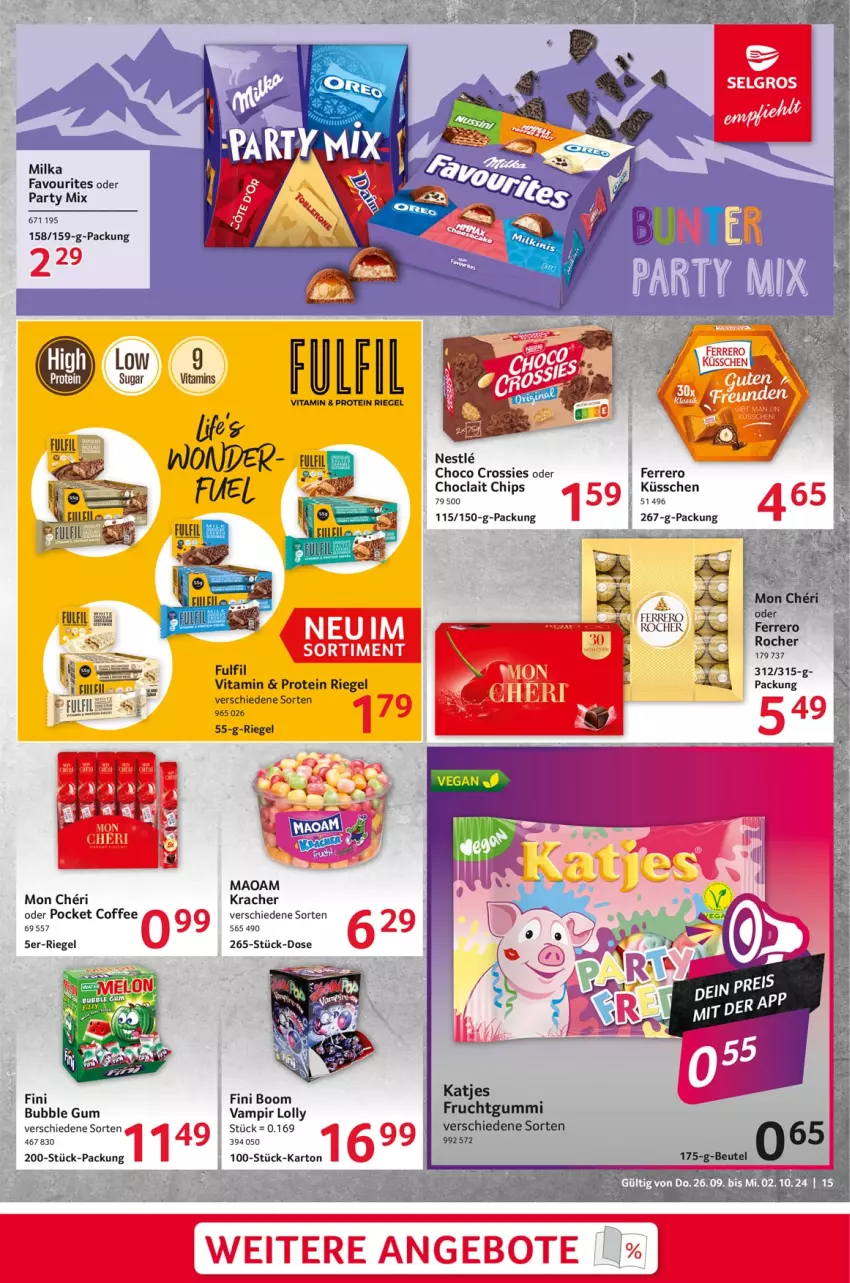 Aktueller Prospekt Selgros - Food - von 26.09 bis 02.10.2024 - strona 15 - produkty: chips, choclait chips, choco crossies, crossies, ferrero, Ferrero Rocher, kracher, maoam, milka, riegel, vita