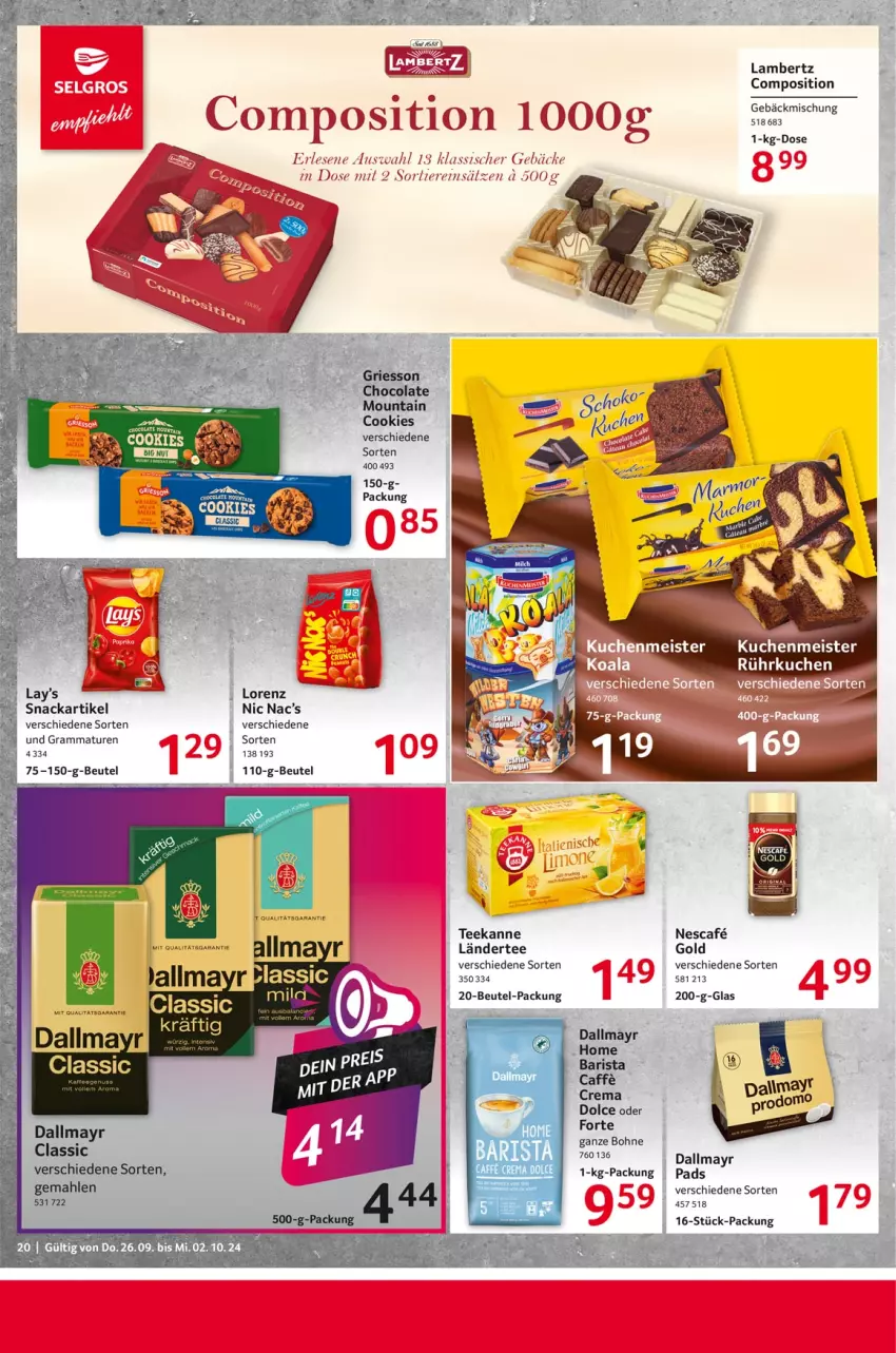 Aktueller Prospekt Selgros - Food - von 26.09 bis 02.10.2024 - strona 20 - produkty: Amber, beutel, bohne, caffe, dallmayr, gebäckmischung, lambertz, Ländertee, nescafe, snack, tee, teekanne, Ti, Tiere