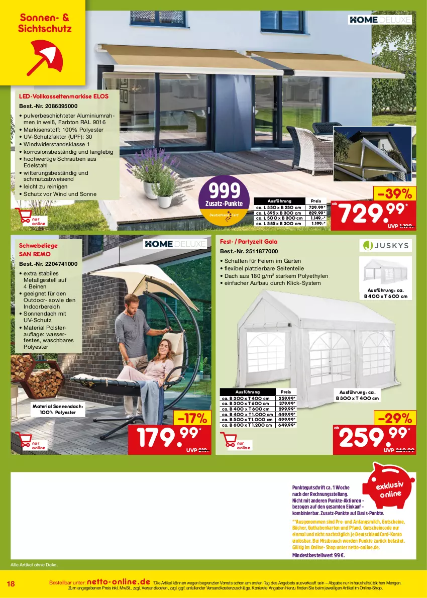 Aktueller Prospekt Netto Marken-Discount - Online-Angebote Juli - von 01.07 bis 31.07.2023 - strona 18 - produkty: angebot, Bau, deutschlandcard, edelstahl, eier, eis, ente, erde, Garten, guthabenkarte, gutschein, gutscheine, LG, Liege, milch, ndk, Rauch, reis, Ria, schrauben, Ti, uv-schutz, wasser, Zelt, ZTE