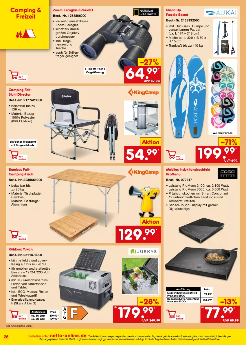 Aktueller Prospekt Netto Marken-Discount - Online-Angebote Juli - von 01.07 bis 31.07.2023 - strona 26 - produkty: angebot, bambus, Brille, eis, Fernglas, HP, induktionskochfeld, kochfeld, kraft, kühlbox, latte, messer, ndk, reis, Ria, rucksack, sac, smartphone, Sport, stuhl, tablet, Tasche, Teleskop, Ti, tisch, tischplatte, usb, ZTE