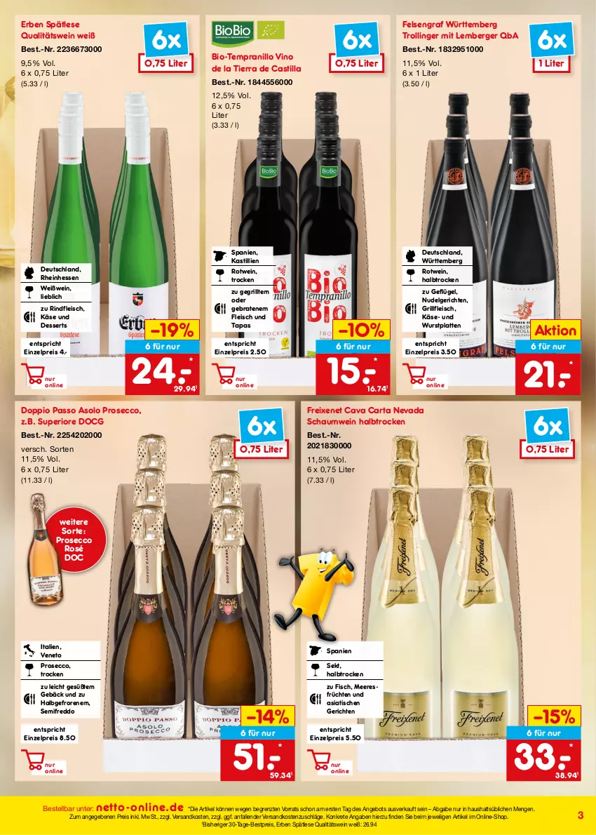 Aktueller Prospekt Netto Marken-Discount - Online-Angebote Juli - von 01.07 bis 31.07.2023 - strona 3 - produkty: angebot, asti, Berger, bestpreis, bio, braten, Cava, dessert, desserts, doppio passo, ecco, eis, fisch, fleisch, freddo, freixenet, früchte, früchten, Geflügel, grill, Käse, latte, LG, meeresfrüchte, ndk, nudel, Nudelgericht, passo, prosecco, qualitätswein, reis, rind, rindfleisch, rotwein, sekt, Tapas, tempranillo, Ti, tisch, trolli, trollinger, wein, Weißwein, wurst, ZTE