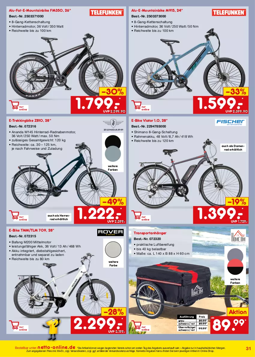 Aktueller Prospekt Netto Marken-Discount - Online-Angebote Juli - von 01.07 bis 31.07.2023 - strona 31 - produkty: akku, angebot, Anhänger, bügel, E-Bike, eis, Kette, LG, Mountainbike, ndk, reis, rwe, Schal, Sport, Ti, tisch, ZTE