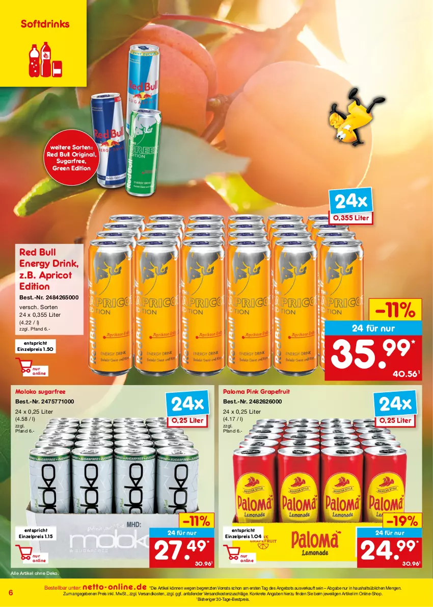 Aktueller Prospekt Netto Marken-Discount - Online-Angebote Juli - von 01.07 bis 31.07.2023 - strona 6 - produkty: angebot, bestpreis, drink, drinks, eis, energy drink, gin, grapefruit, ndk, red bull, reis, Ti, ZTE