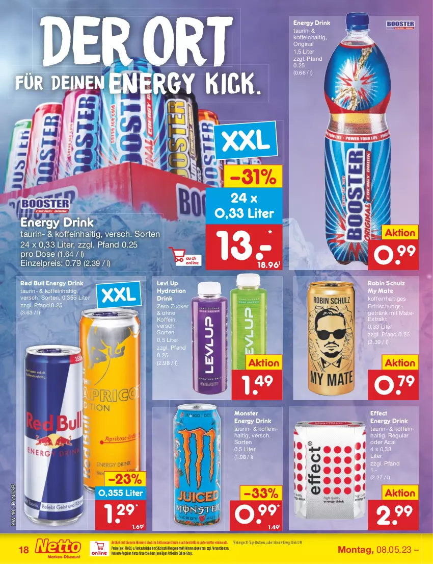 Aktueller Prospekt Netto Marken-Discount - Filial-Angebote - von 08.05 bis 13.05.2023 - strona 18 - produkty: bestpreis, drink, Effect, eis, energy drink, erfrischungsgetränk, getränk, gin, monster, Monster Energy, ndk, red bull, reis, tee, Ti, zucker