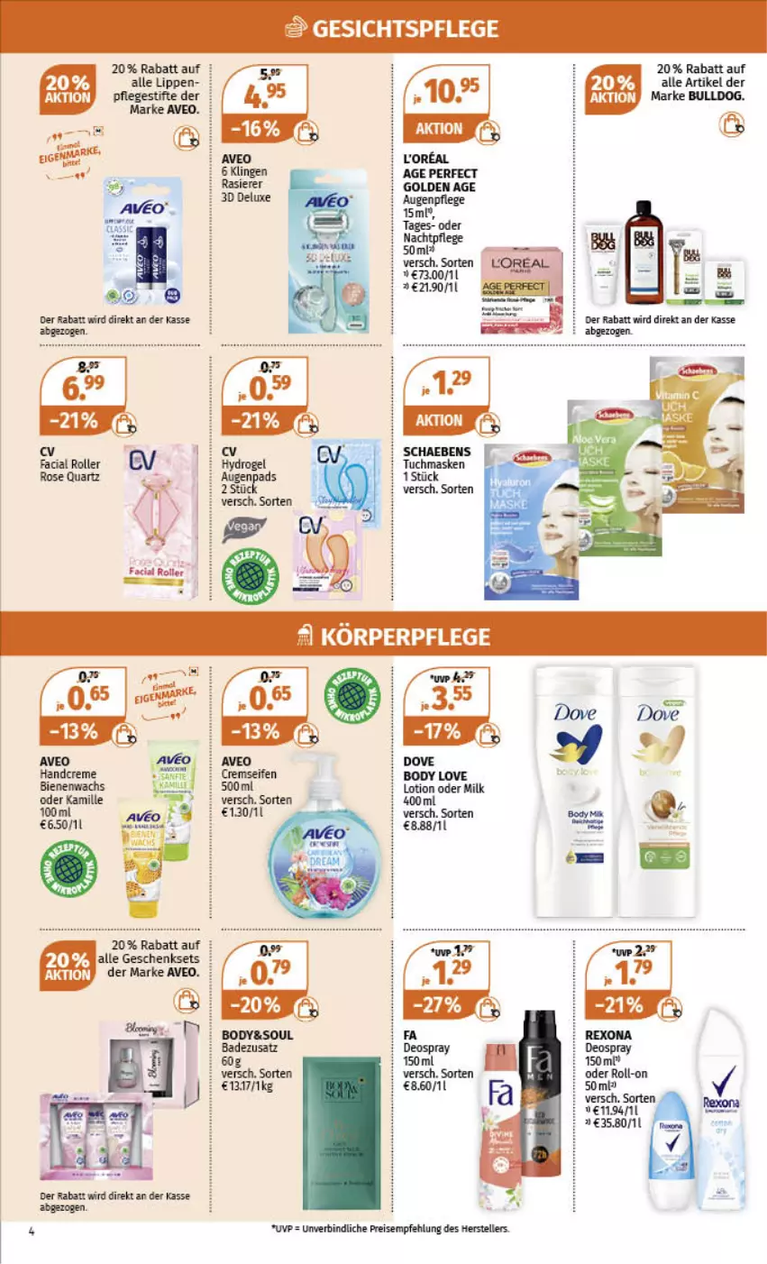 Aktueller Prospekt Mueller - Angebote entdecken & sparen! - von 06.02 bis 11.02.2023 - strona 4 - produkty: Augenpflege, aveo, Bad, body, Bulldog, eis, elle, geschenkset, gesichtspflege, Kamill, kamille, loreal, Maske, rasierer, reis, roll-on, Roller, Schaebens, stifte, teller, Ti, tuc, tuchmaske