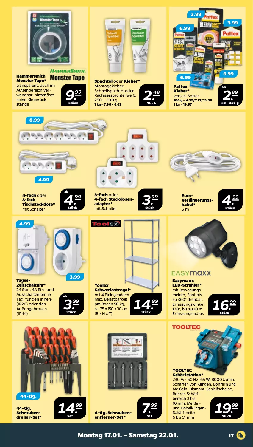 Aktueller Prospekt Netto - Angebote ab Montag - von 17.01 bis 22.01.2022 - strona 17 - produkty: adapter, Brei, easymaxx, gsw, kleber, LG, monster, pattex, Rauch, regal, rwe, Schal, Schärfstation, schrauben, Schraubendreher, schwerlastregal, spachtel, steckdose, Steckdosenadapter, Ti, tisch, Tooltec, uhr