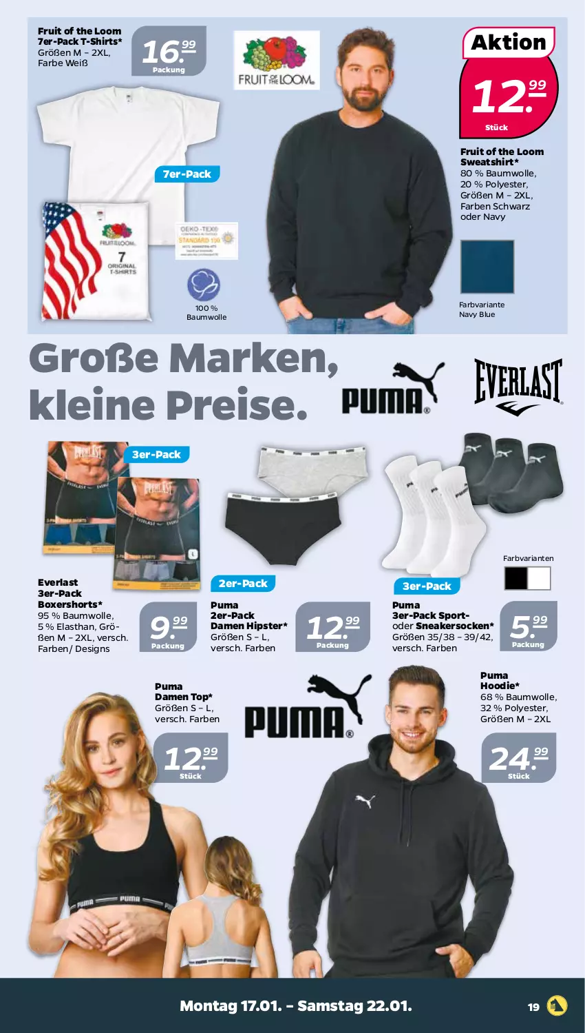 Aktueller Prospekt Netto - Angebote ab Montag - von 17.01 bis 22.01.2022 - strona 19 - produkty: Bau, baumwolle, eis, leine, puma, reis, Ria, shirt, shirts, shorts, sneaker, sneakersocken, socken, Sport, Sweatshirt, T-Shirt, Ti, wolle