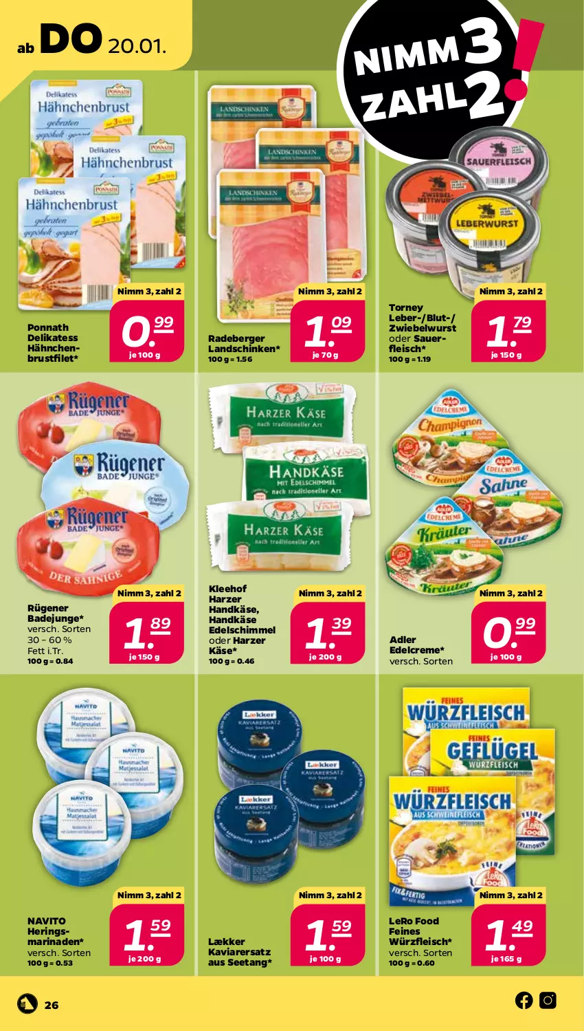 Aktueller Prospekt Netto - Angebote ab Montag - von 17.01 bis 22.01.2022 - strona 26 - produkty: auer, Bad, Berger, brustfilet, creme, edelcreme, eis, filet, fleisch, hähnchenbrust, hähnchenbrustfilet, hering, Herings, Käse, landschinken, marinade, ndk, ponnath, radeberger, ring, Rügener, rügener badejunge, schinken, wurst, zwiebel