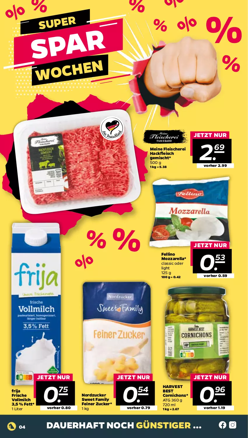 Aktueller Prospekt Netto - Angebote ab Montag - von 17.01 bis 22.01.2022 - strona 4 - produkty: auer, eis, fleisch, Fleischerei, hackfleisch, hackfleisch gemischt, milch, mozzarella, nordzucker, rel, Schere, Sweet Family, Ti, vollmilch, zucker