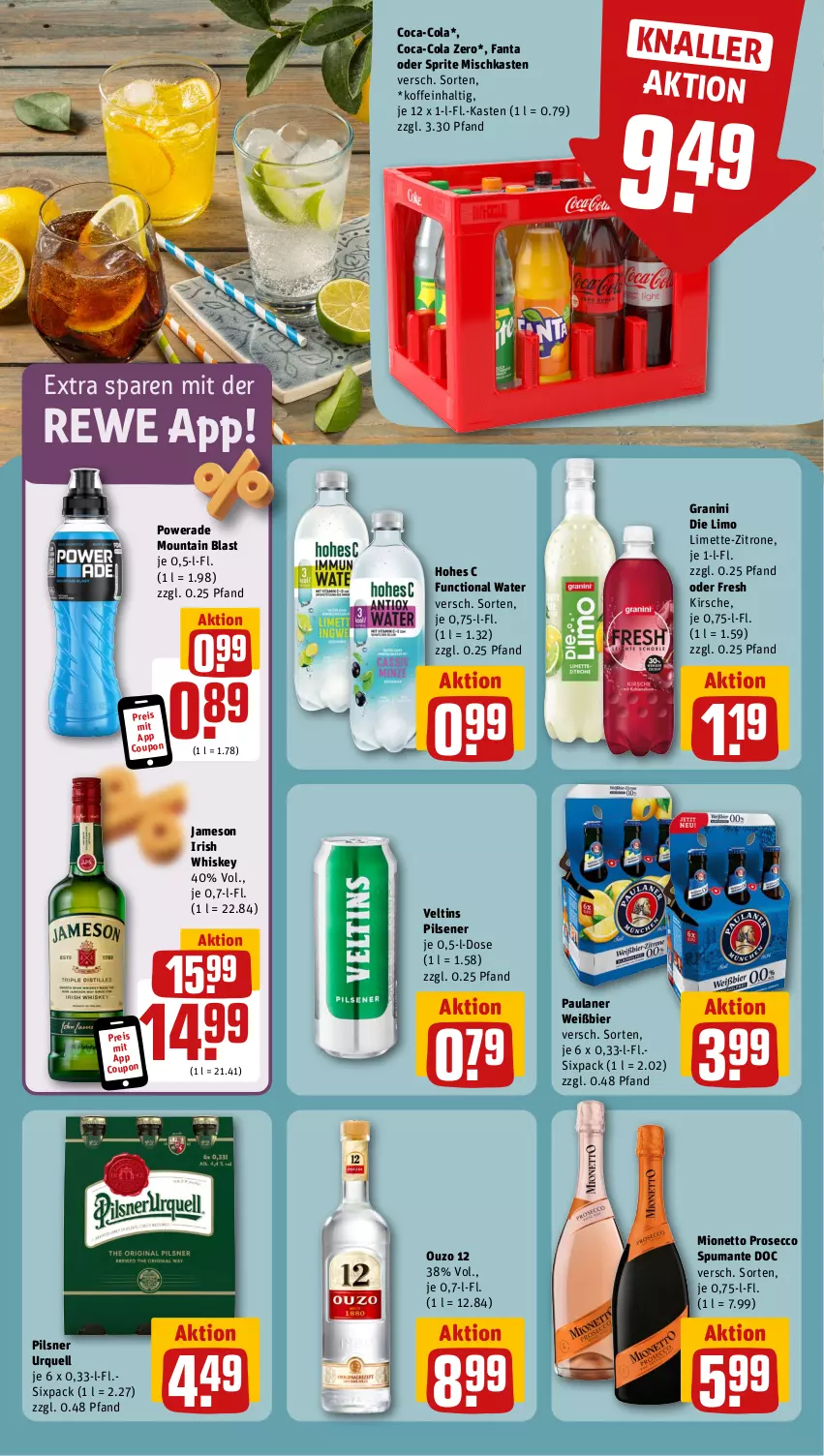 Aktueller Prospekt Rewe - Prospekte - von 02.09 bis 07.09.2024 - strona 11 - produkty: bier, coca-cola, cola, coupon, ecco, eis, fanta, fanta oder, fanta oder sprite, granini, granini die limo, Hohes C, irish whiskey, jameson, kirsch, kirsche, limette, limo, Mett, mionetto, oder sprite, ouzo, ouzo 12, Paula, paulaner, pils, pilsener, pilsner, pilsner urquell, prosecco, puma, reis, sprite, spumante, Ti, veltins, veltins pilsener, whiskey, zitrone