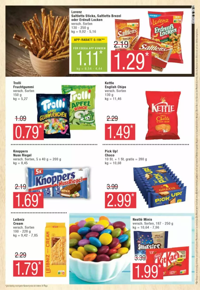 Aktueller Prospekt Edeka - Prospekte - von 17.02 bis 24.02.2024 - strona 21 - produkty: brezel, chips, deka, frucht, fruchtgummi, knoppers, leibniz, lorenz, nuss, Pick Up!, riegel, saltletts, Ti, trolli