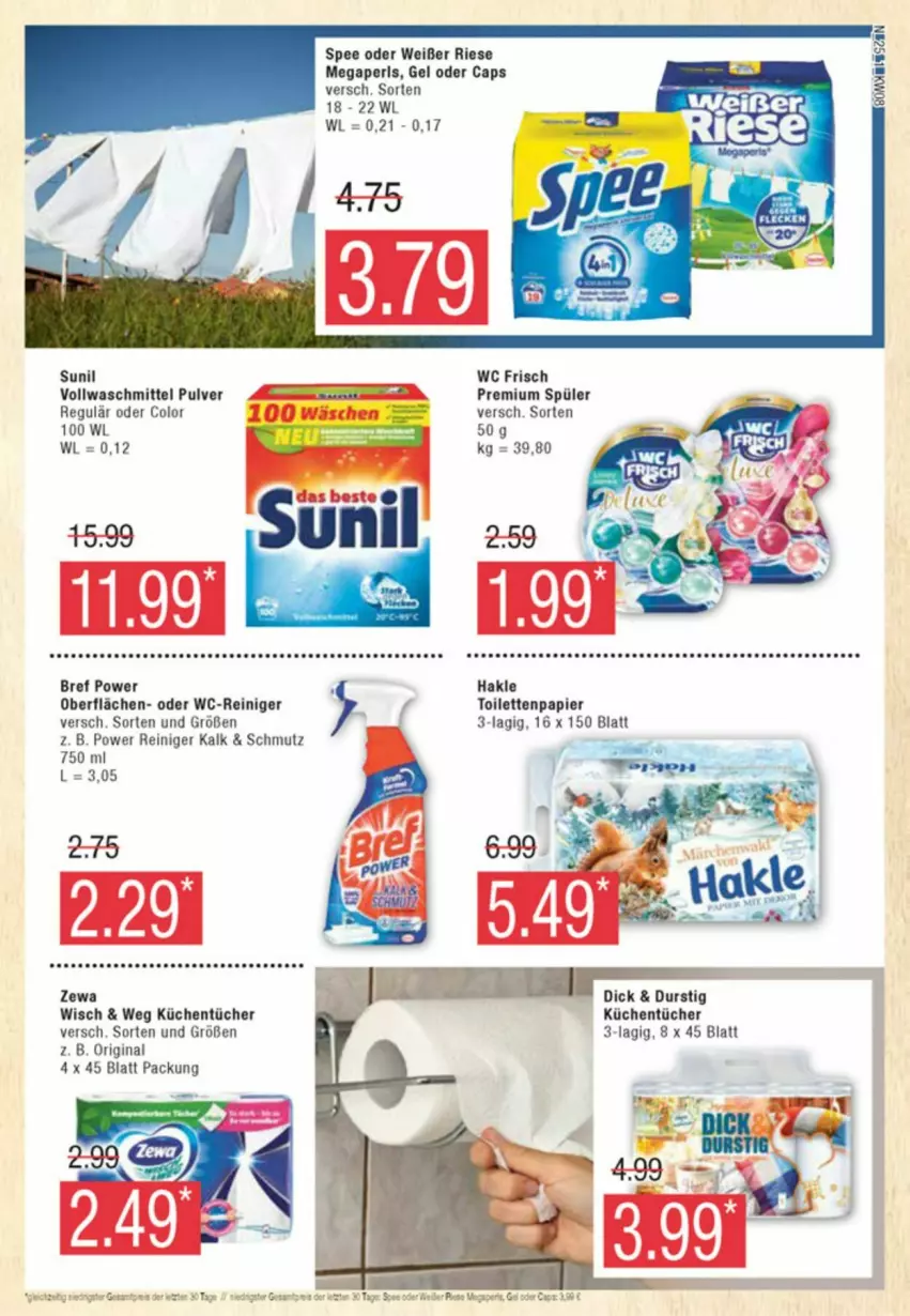 Aktueller Prospekt Edeka - Prospekte - von 17.02 bis 24.02.2024 - strona 25 - produkty: Bref, bref power, Cap, gin, hakle, küche, Küchen, küchentücher, megaperls, papier, reiniger, spee, sunil, Ti, toilettenpapier, tücher, vollwaschmittel, waschmittel, wc frisch, wc-reiniger, zewa