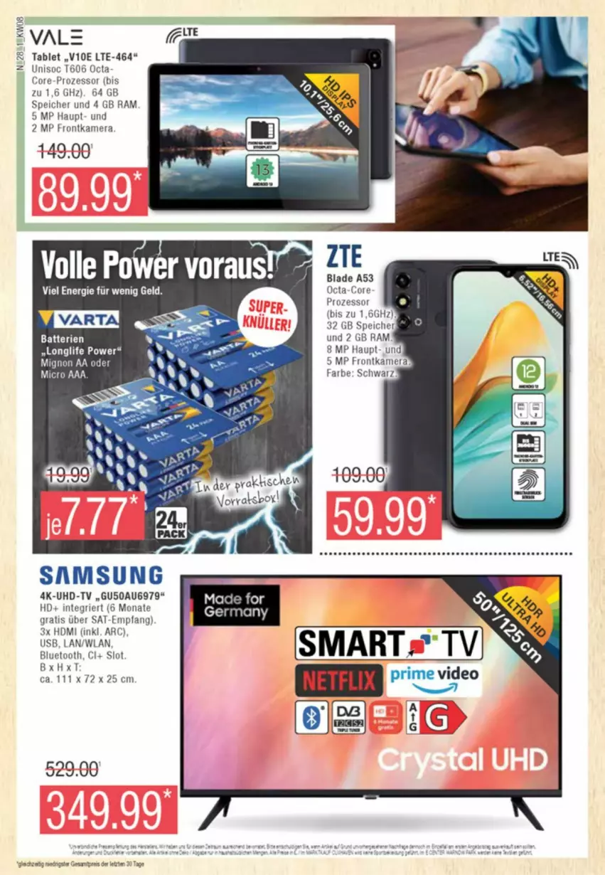 Aktueller Prospekt Edeka - Prospekte - von 17.02 bis 24.02.2024 - strona 28 - produkty: batterie, batterien, frontkamera, Germ, HDMI, kamera, longlife, octa-core prozessor, Samsung, tablet, Ti, uhd, UHD-TV, usb